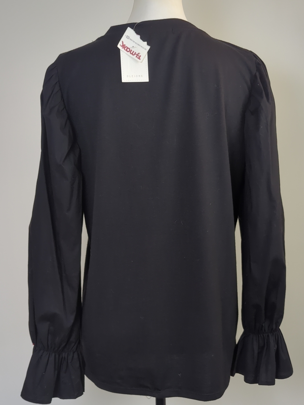 NWT Pleione Black Mixed Media Puff-Sleeve Knit Blouse Top Blouse MEDIUM - Picture 7 of 11